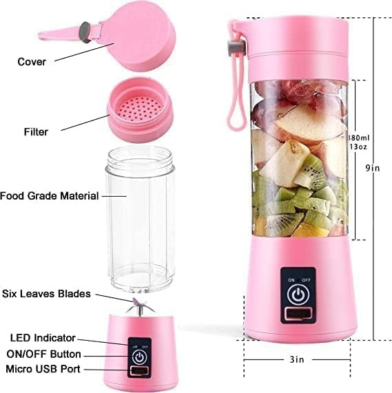 Portable USB Rechargeable Mini Juicer Blender, 500ml Capacity, Multi-Colour