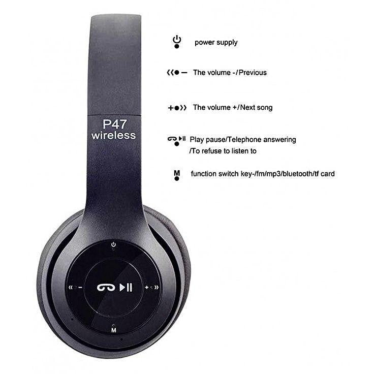 special  🎧 P47 Wireless Stereo Headphones – Black