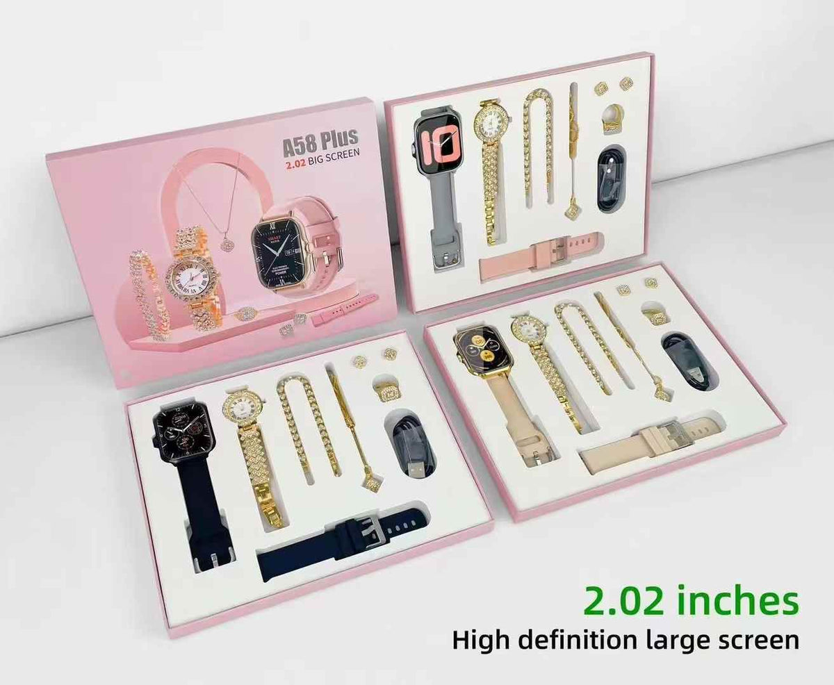💖 A58 Plus Ladies Gift Set  💎 Ladies Luxury Gift Set 🌸 Stylish Women’s Smartwatch