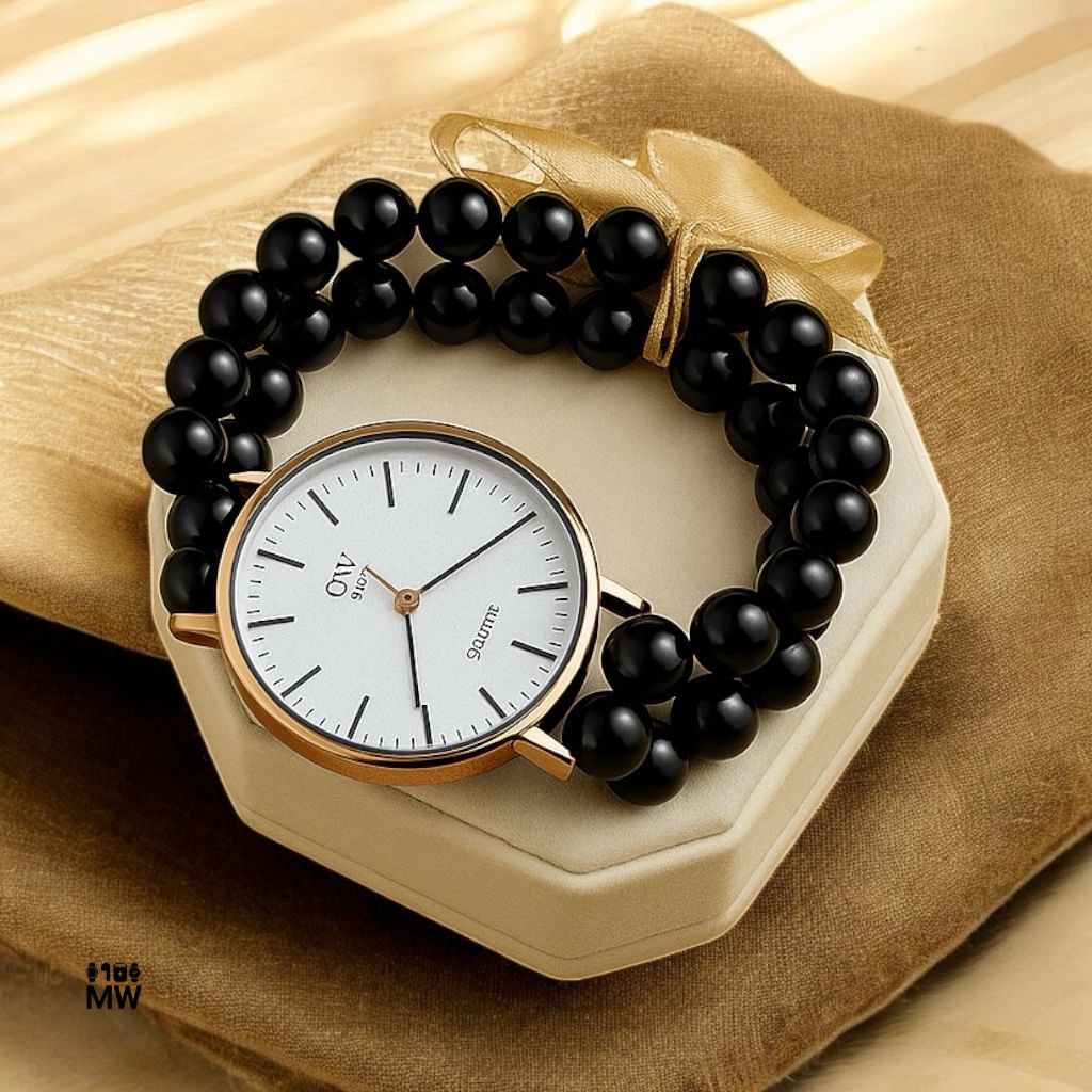 ⌚✨ Double Layer Pearl Watch 🌸 Ladies Pearl Watch