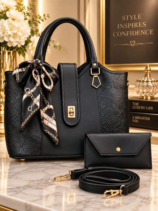 👜 Premium Handbag Set —  ✨ Elegant Floral Embossed Collection ✨