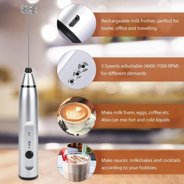 ☕ Automatic 2-in-1 USB Rechargeable Milk Frother & Coffee Beater ✨  🥛 Make Café-Style Drinks at Home! ☕